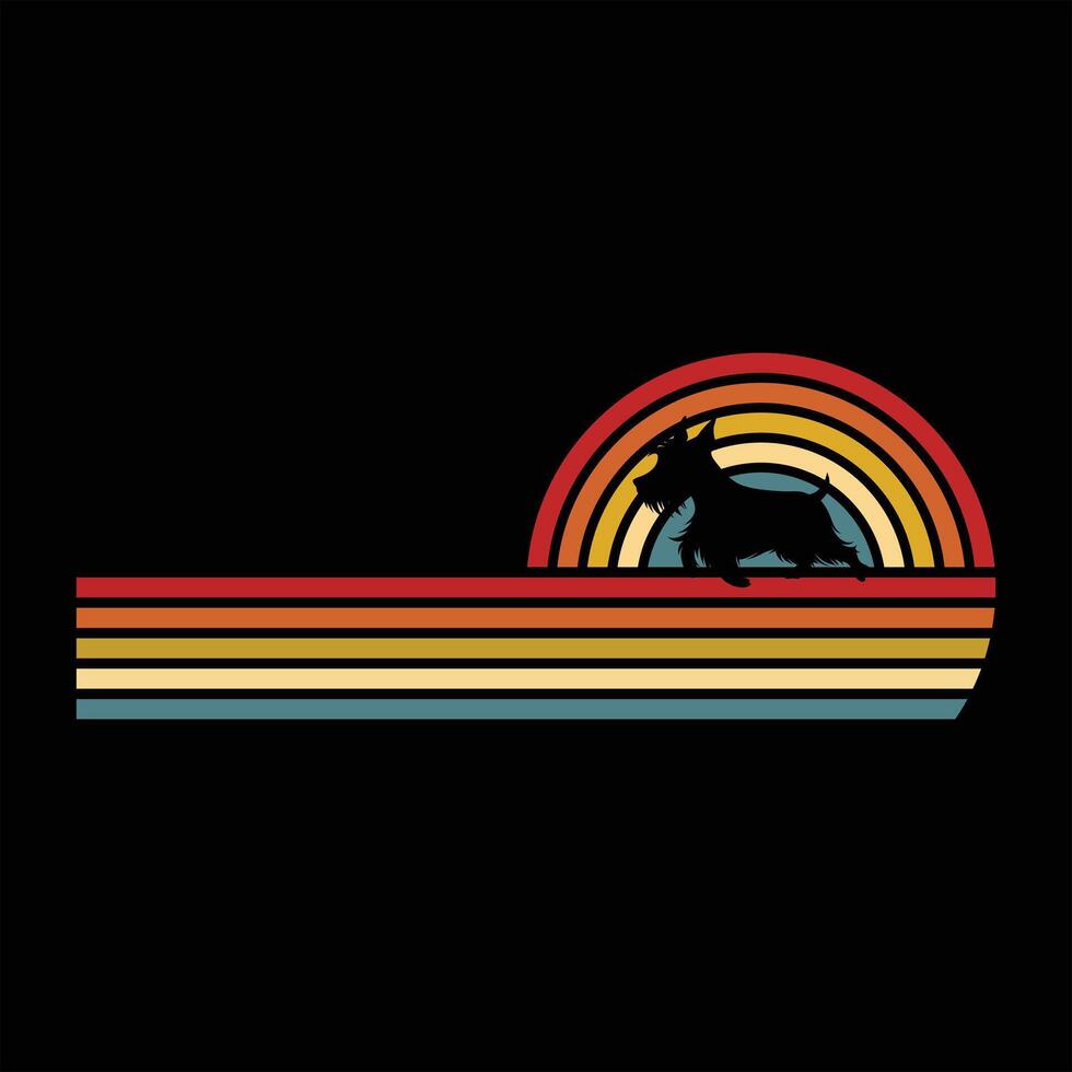 Scottish Terrier Silhouette with Retro Sunset vector