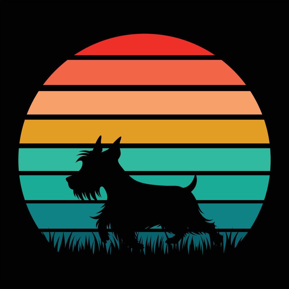 Retro Scottish Terrier Dog Silhouette Sunset vector