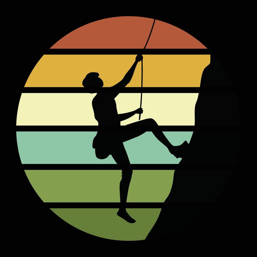 Retro Silhouette of Man Climbing Mountain vector