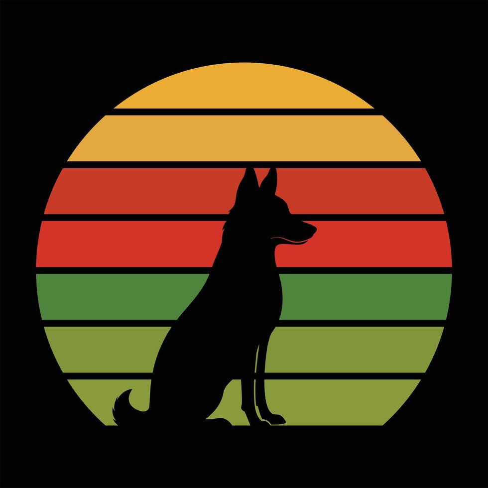 Sunset and Cattle Dog Vintage Illustration vector
