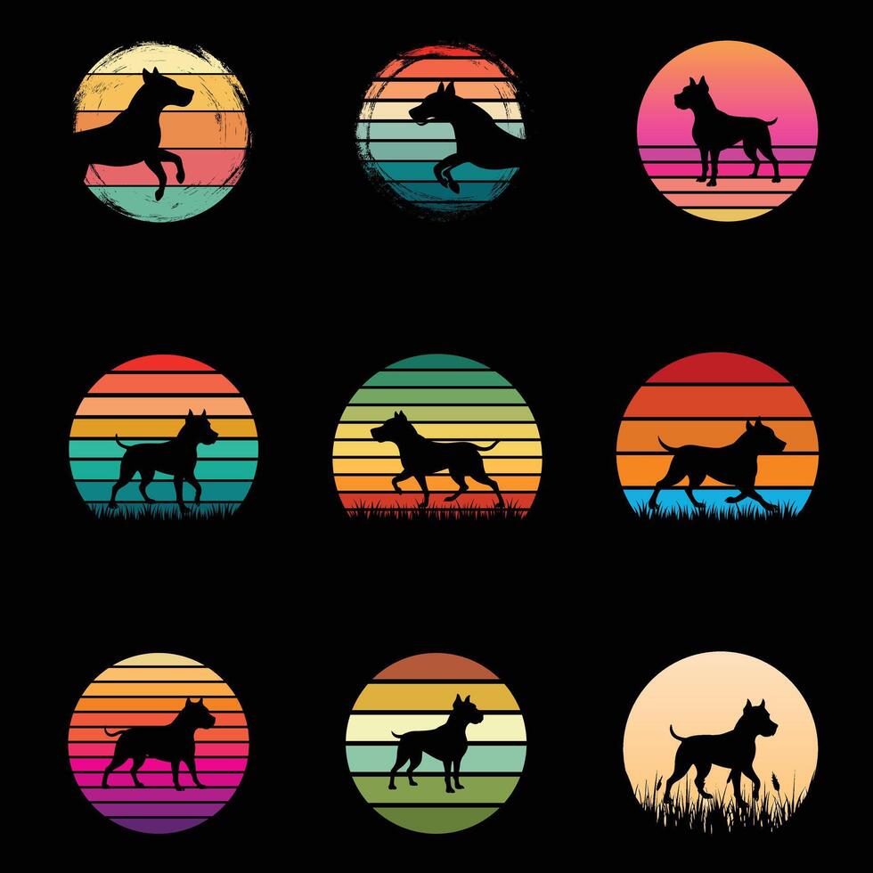 American Staffordshire Terrier in Sunset Retro Style Bundle vector