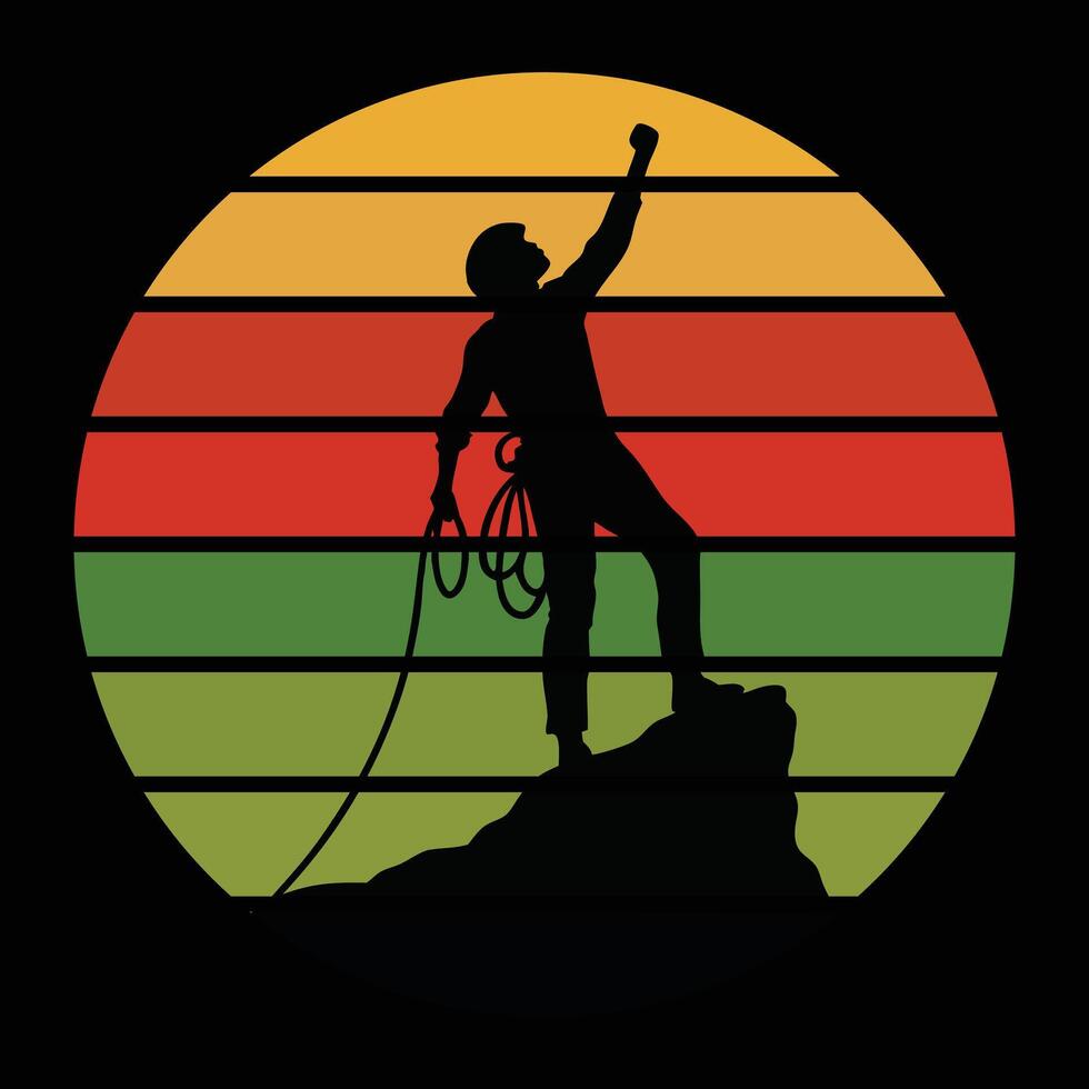 Vintage Mountain Climbing Silhouette at Dusk vector
