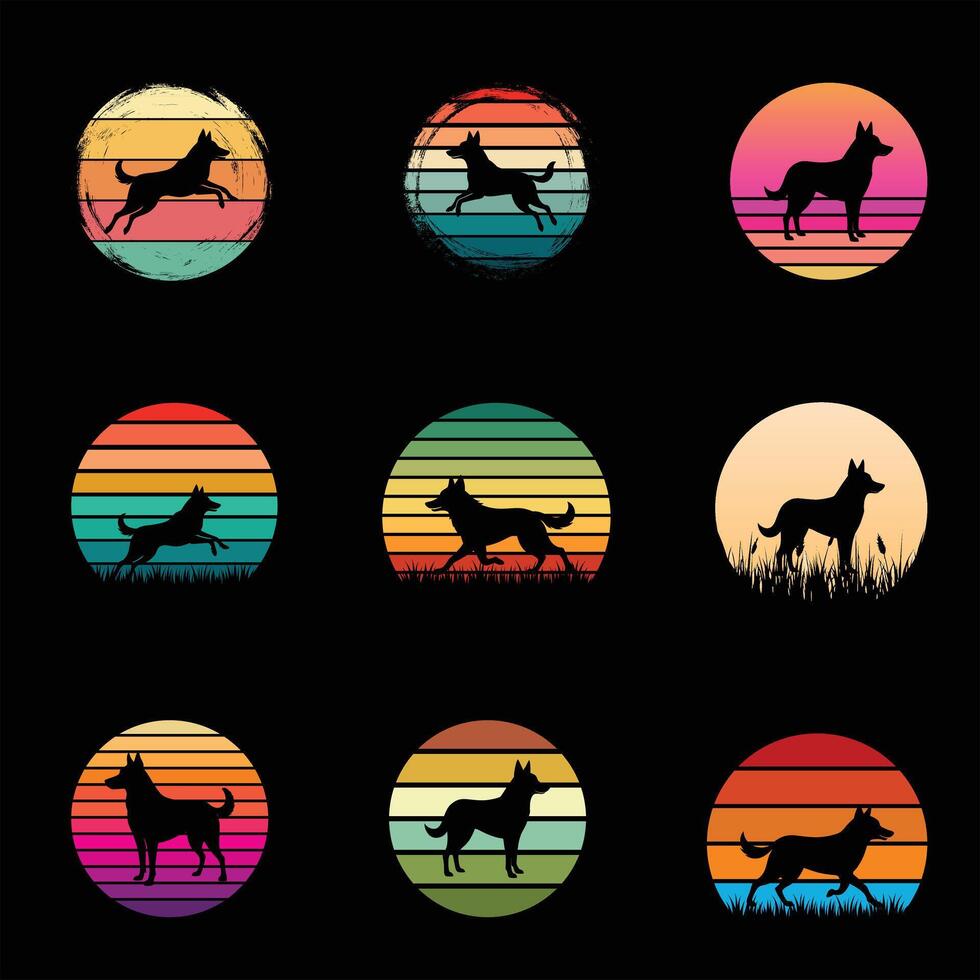 Australian Cattle Dog Silhouette in Retro Style Bundle vector
