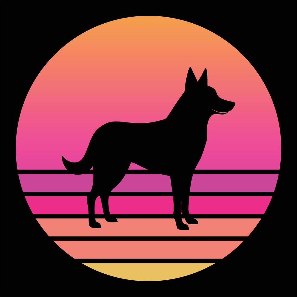 Retro Australian Cattle Dog Silhouette Scene vector