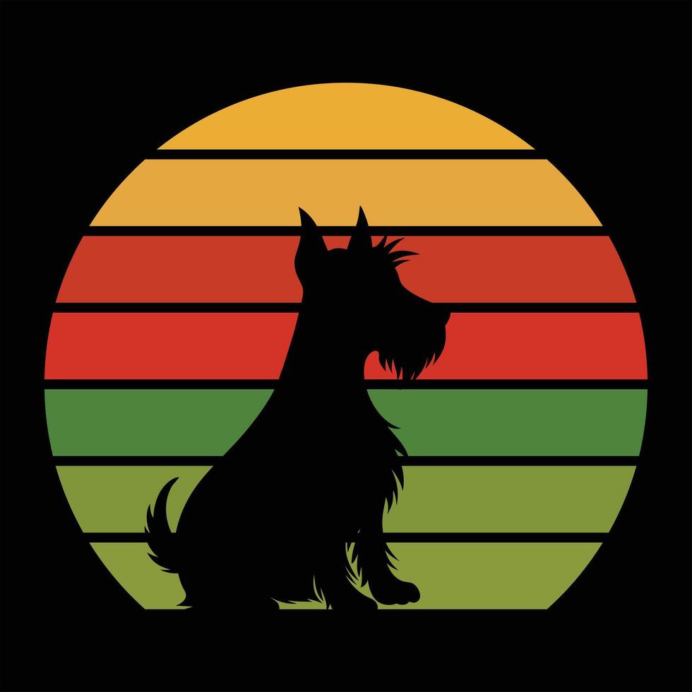 Retro Sunset Art with Scottish Terrier Dog vector