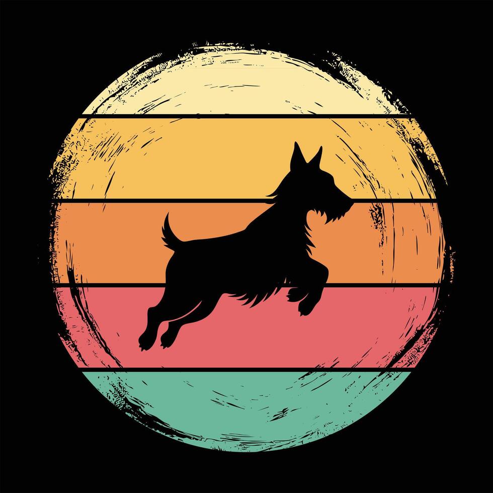 Sunset Retro Scottish Terrier Dog Illustration vector