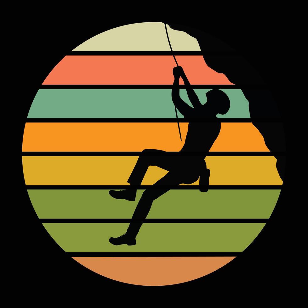Man Climbing Mountain at Sunset Retro Design vector
