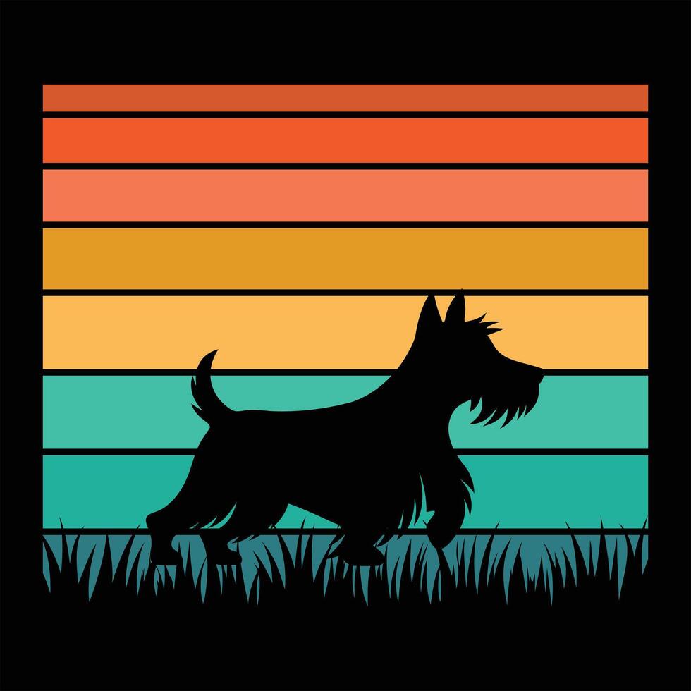 Retro Scottish Terrier Silhouette at Sunset vector