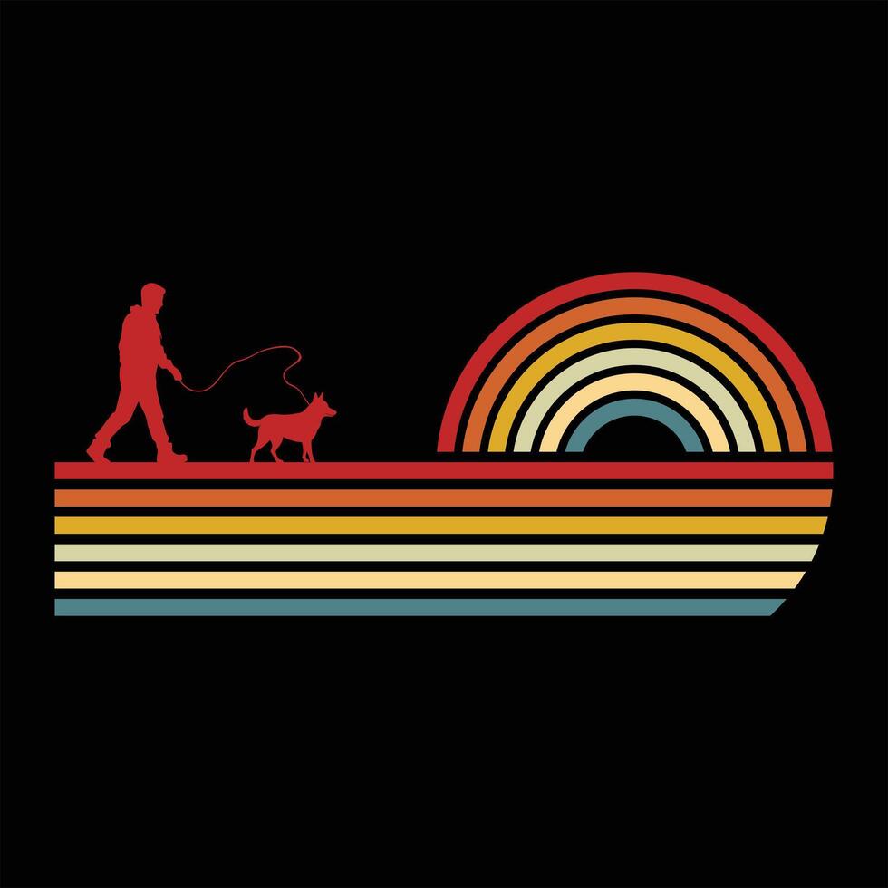 Australian Cattle Dog Silhouette Against Retro Sunset vector