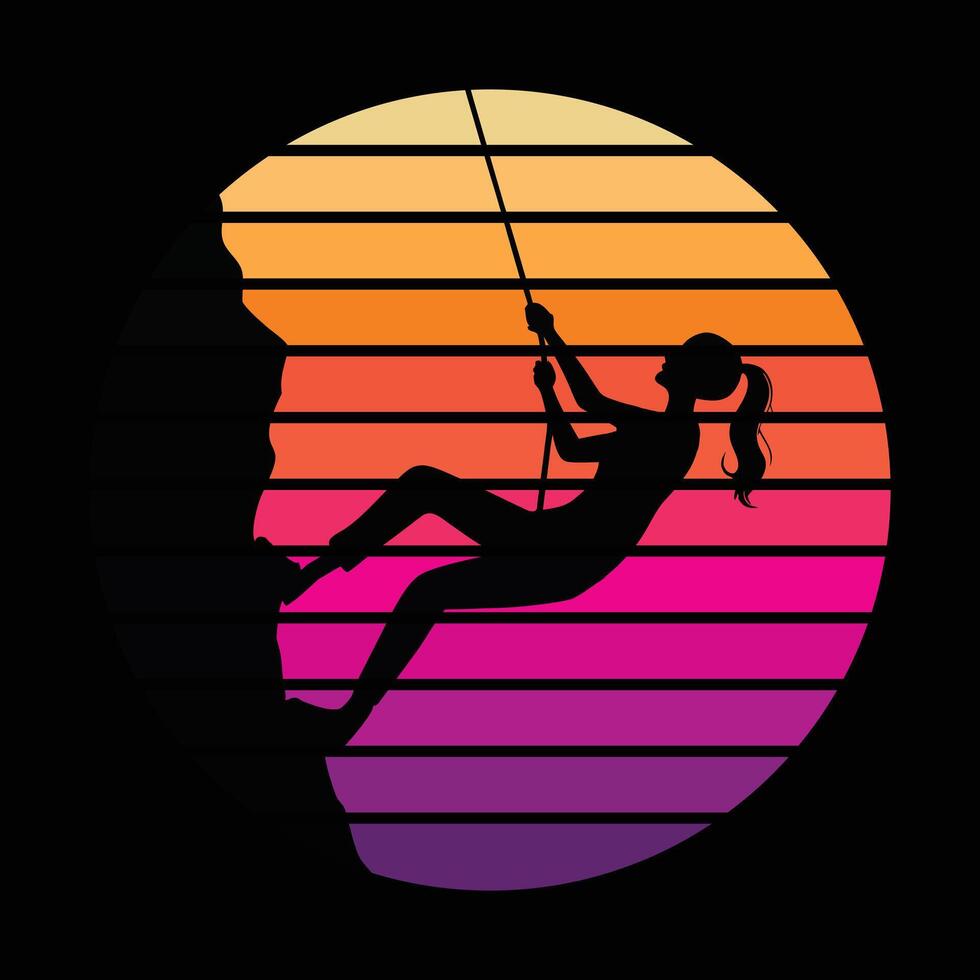 Retro Sunset Rock Climbing Adventure Illustration vector