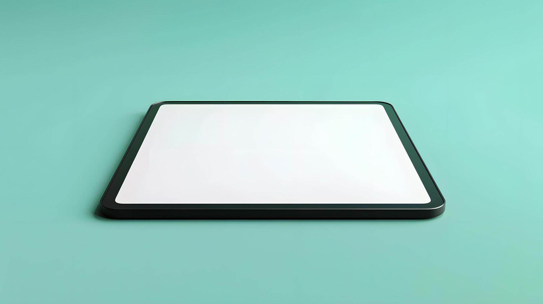 tablet with a blank white screen on a turquoise surface photo