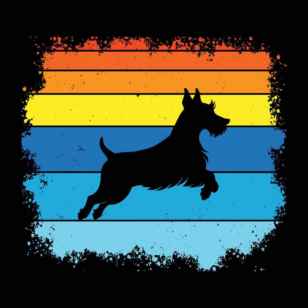 Scottish Terrier Dog in Retro Sunset Illustration vector