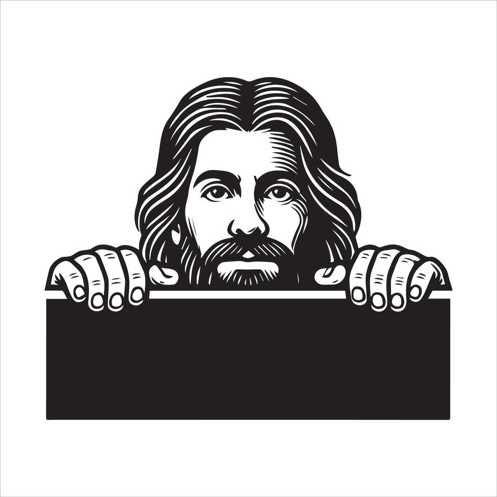 Whimsical Jesus Christ Peeking Clipart - Funny and Creative Religious Design vector