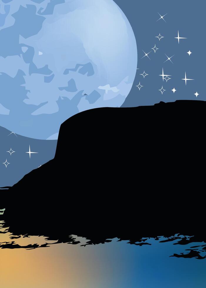 A silhouette of a man standing on a cliff with a moon in the background vector