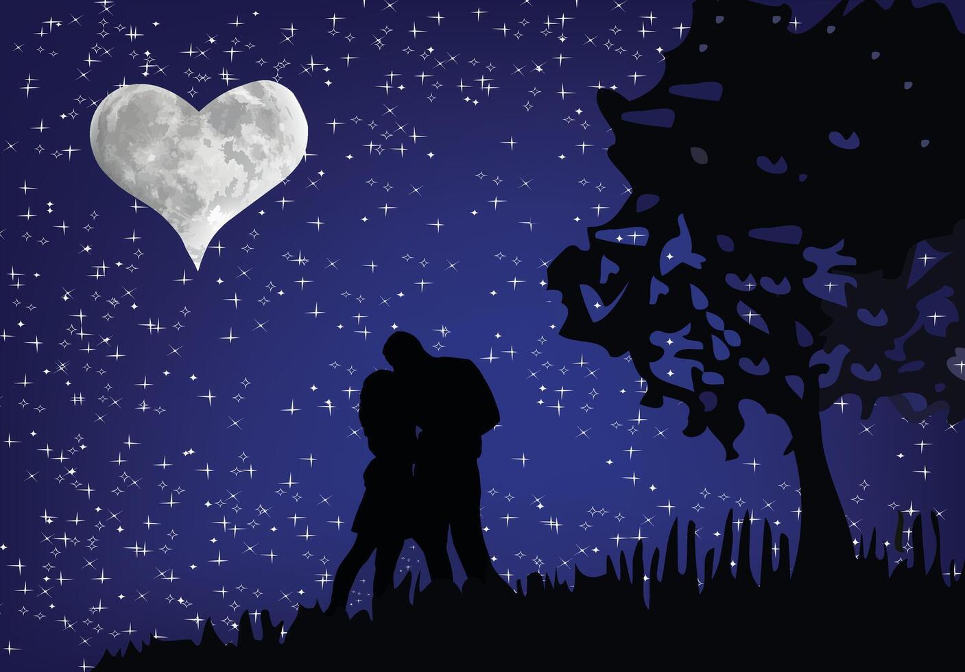 A couple kissing under the moon and stars vector