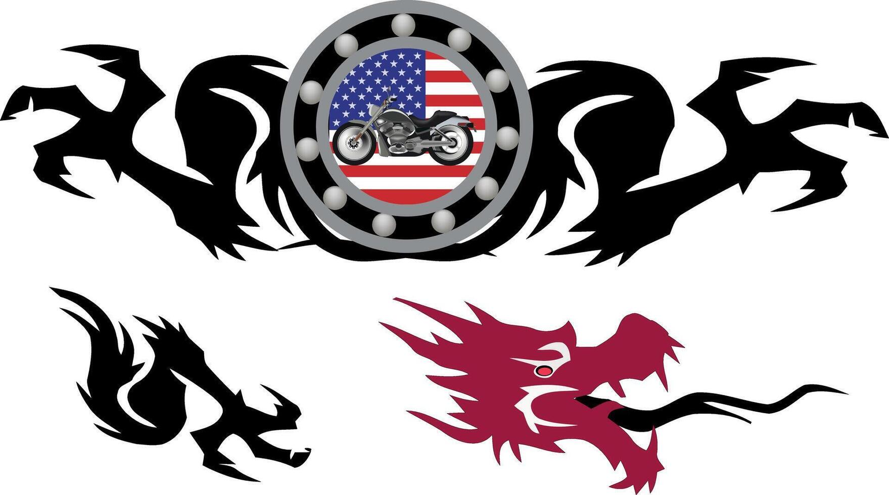 A motorcycle and a dragon tattoo design vector