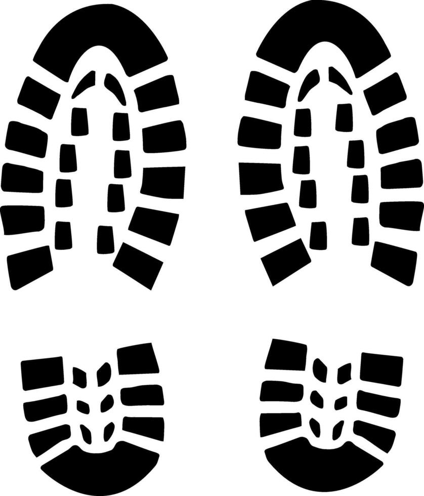 Detailed bootprints are isolated on white, providing a stark contrast and emphasizing the texture and pattern of the footwear vector