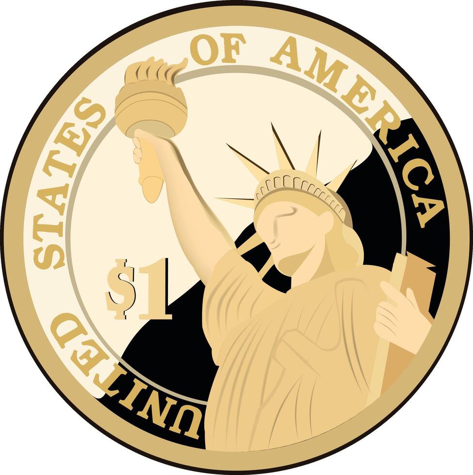 A gold coin with the statue of liberty on it vector