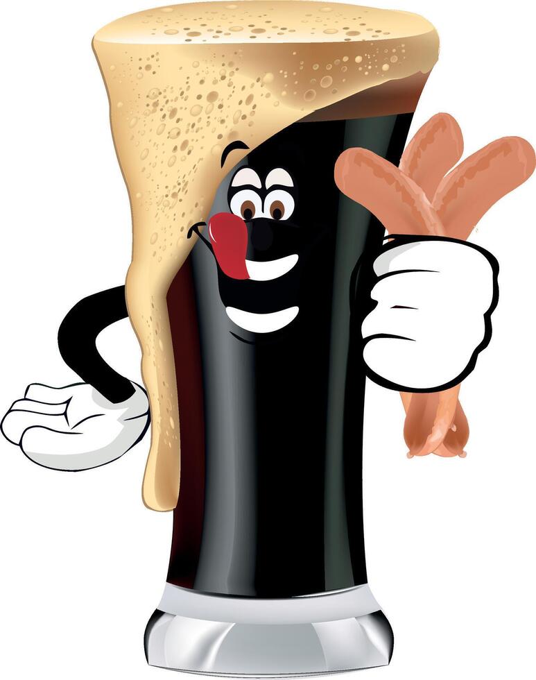 A black beer glass with a sausage and a smile vector