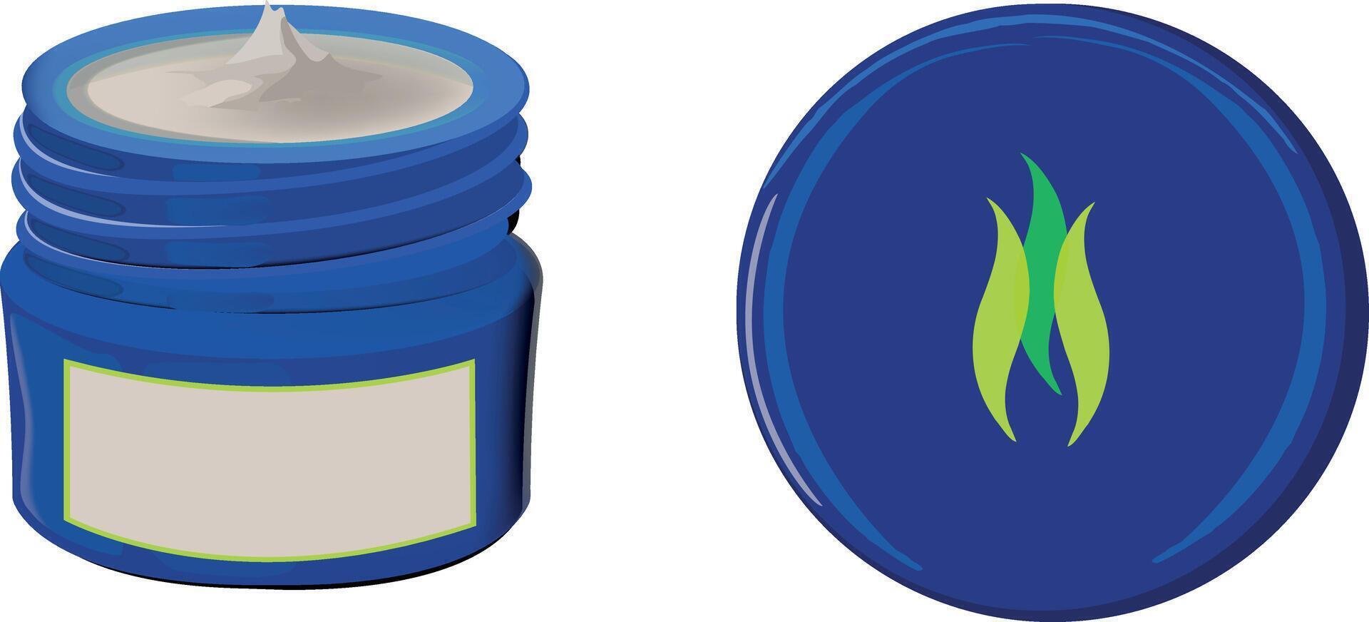 A blue bottle with a green leaf on it vector