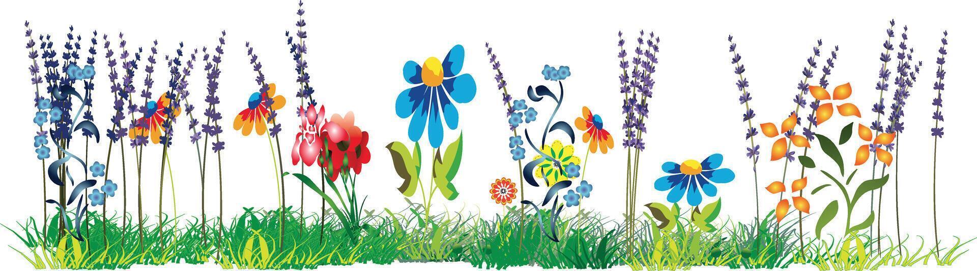 A colorful garden with flowers and grass vector