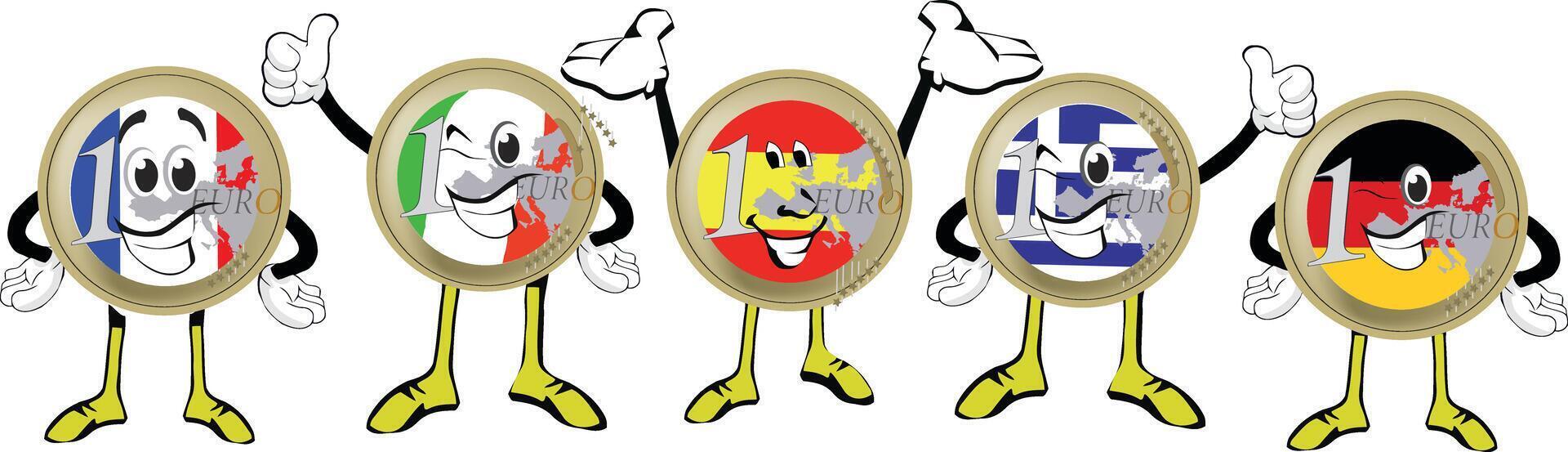 Four cartoon characters holding up their hands and wearing different flags vector