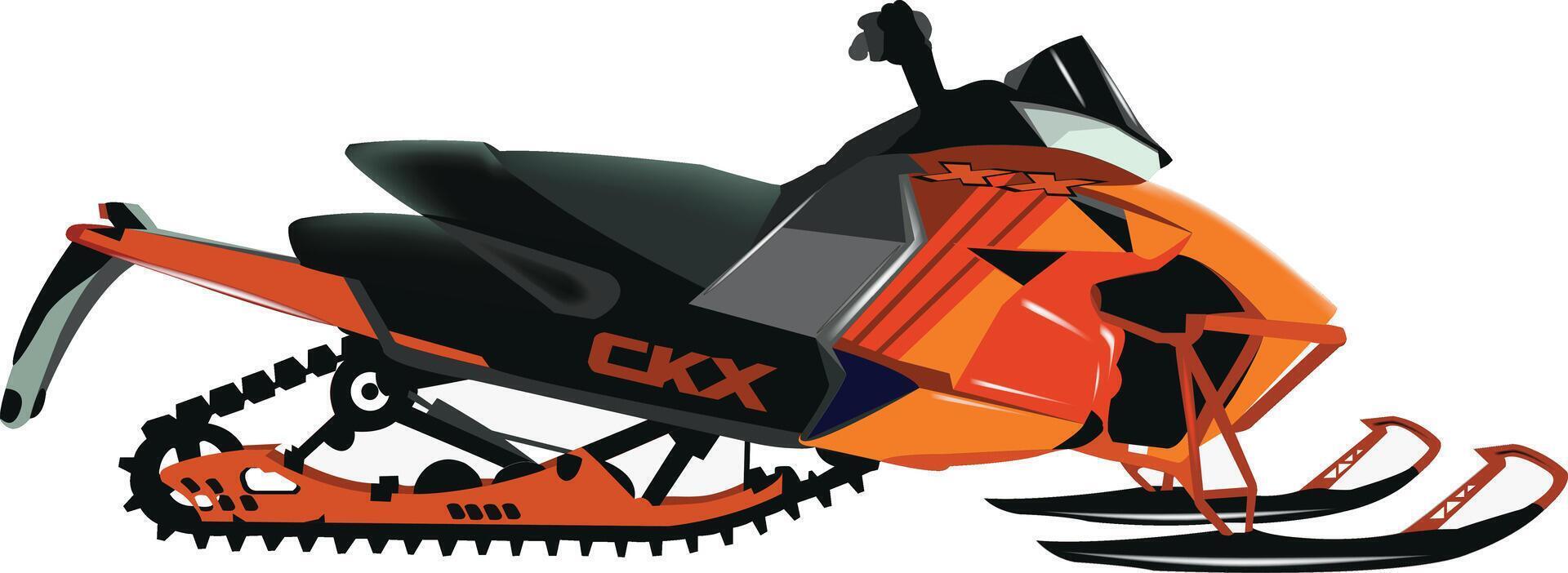 Orange and black snowmobile standing by for winter adventures vector
