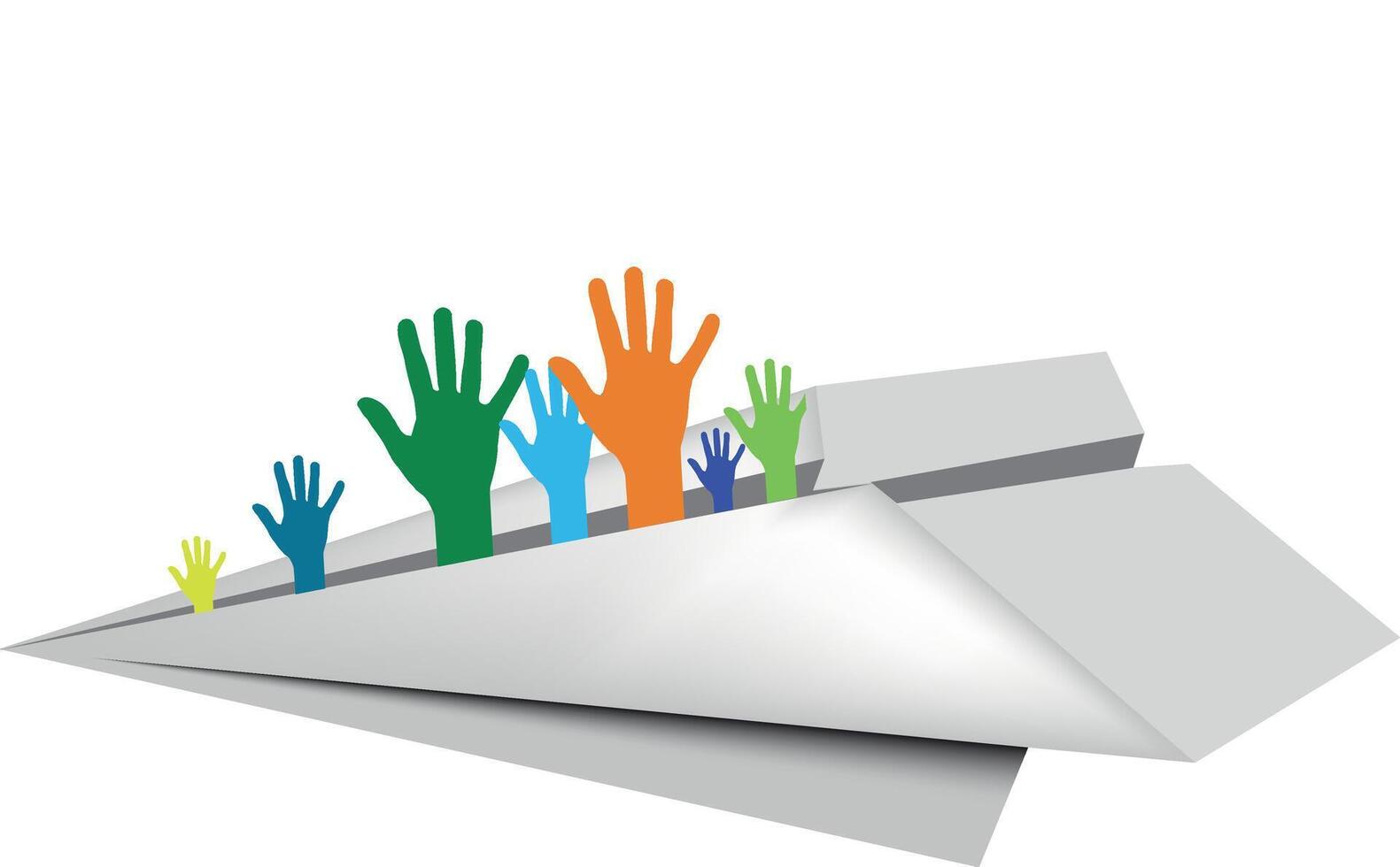Paper airplane with hands and hands on it vector