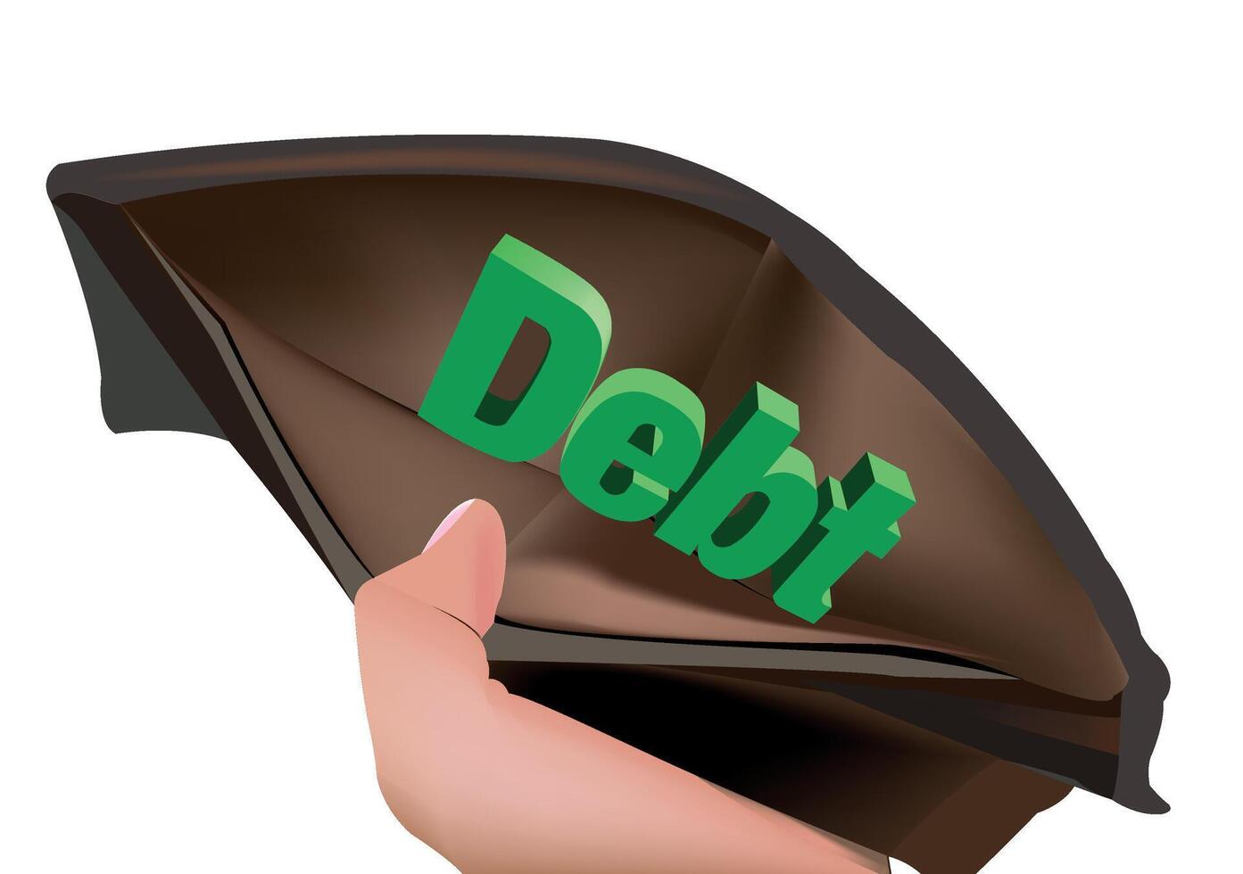 Hand holding a wallet with the word debt vector