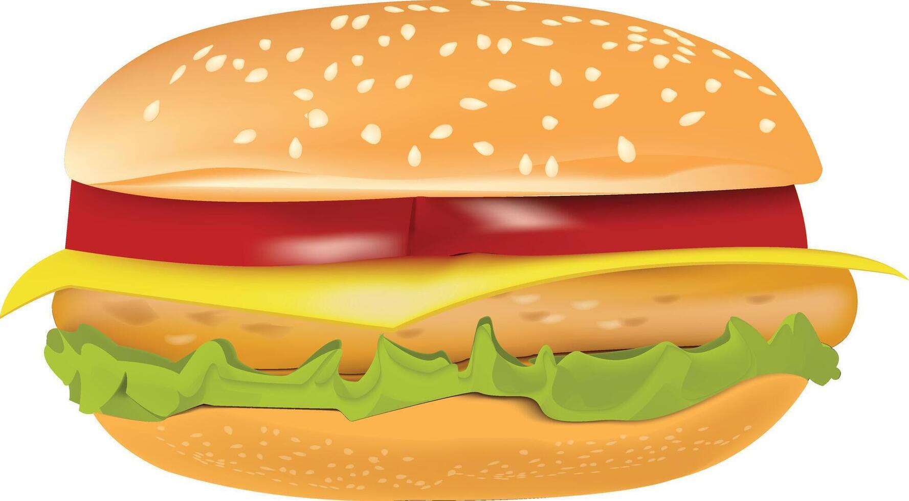 A hamburger with cheese and lettuce on a white background vector
