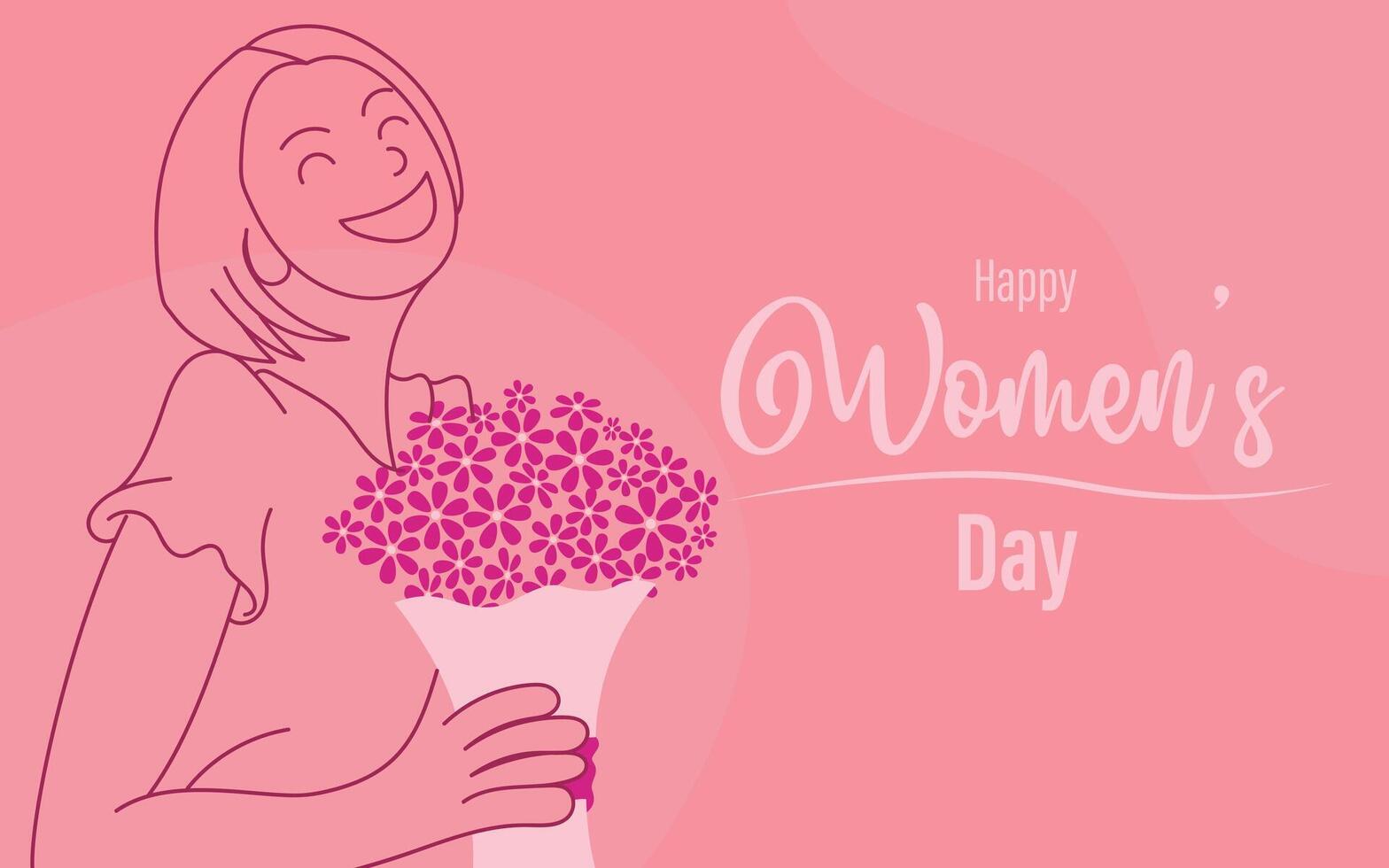 Minimalist illustration of happy woman with bouquet of flowers for women's day vector