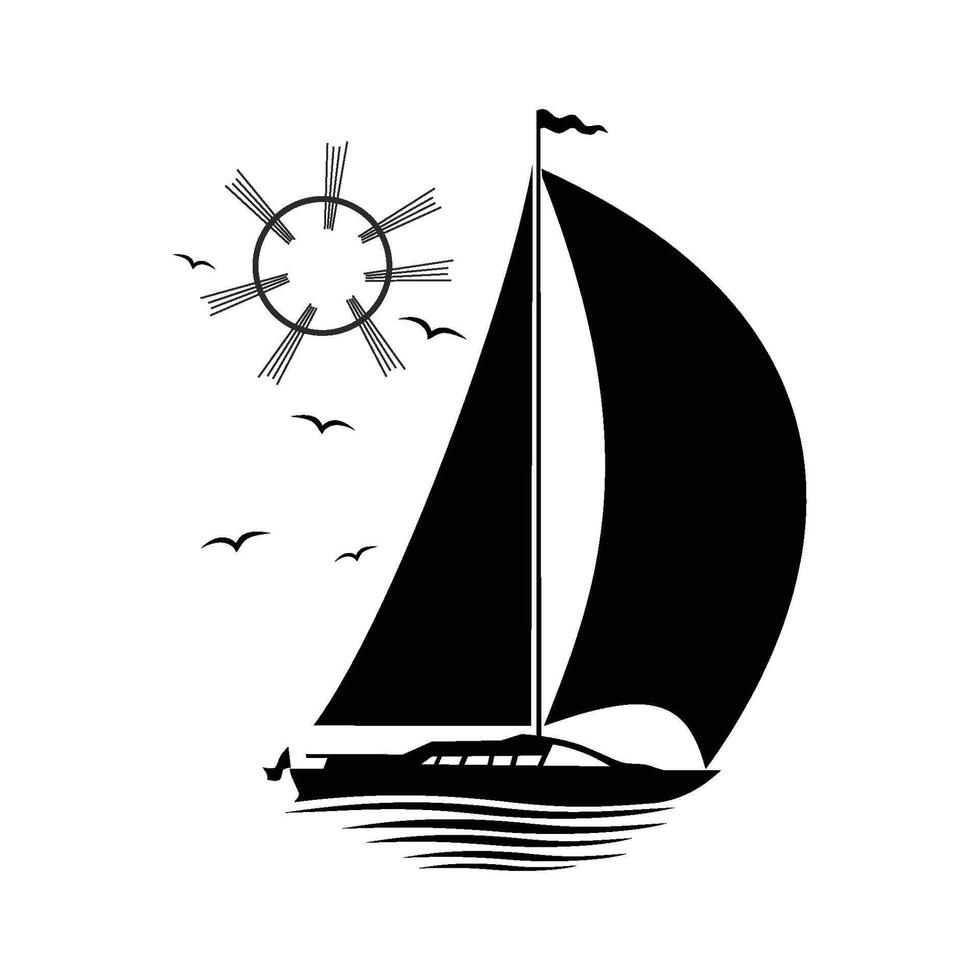 Sailing sea yacht silhouette vector