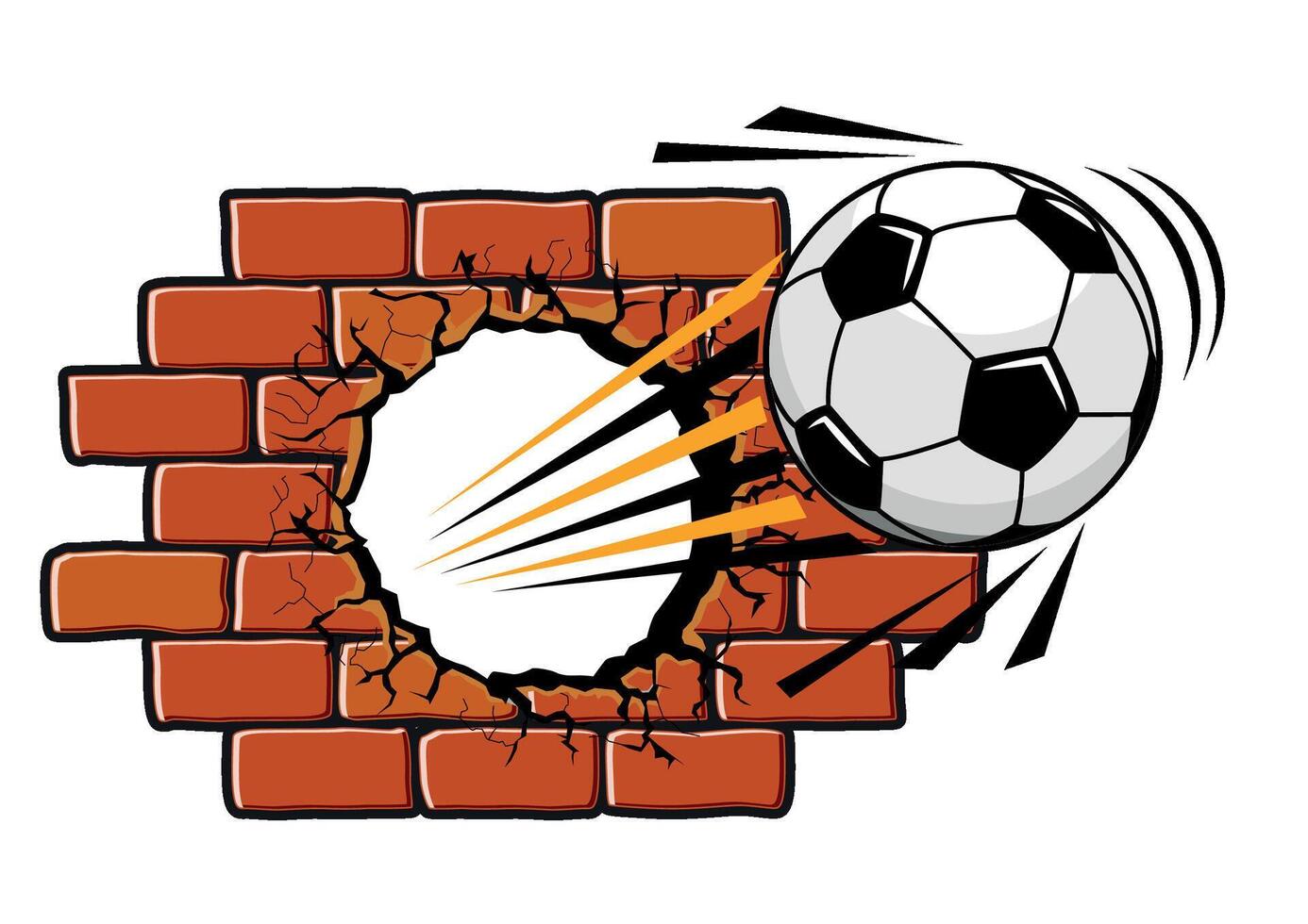 Football ball breaking wall vector