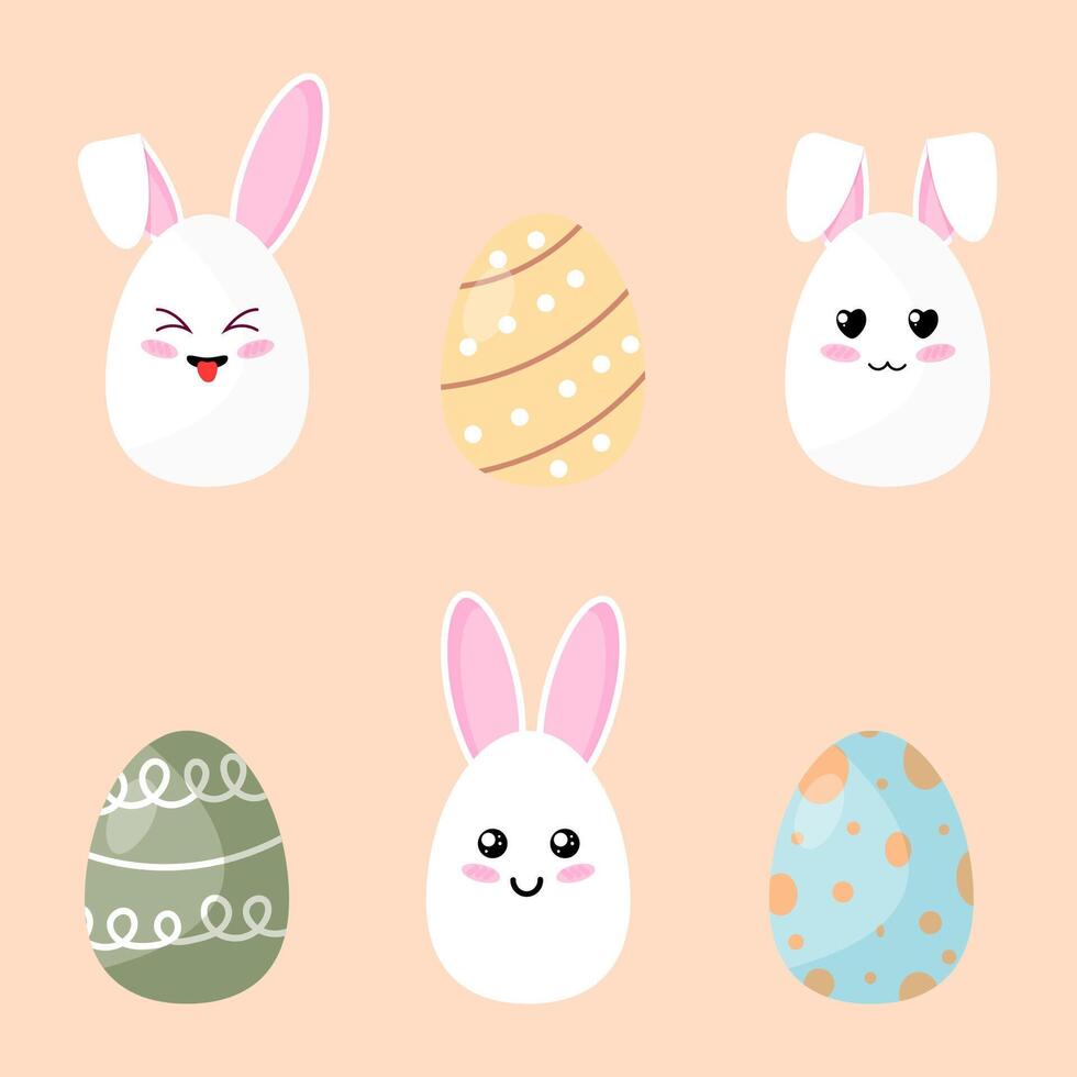 A set of cute Easter eggs and bunnies. Designed in soft pastel tones, perfect for greeting cards. vector