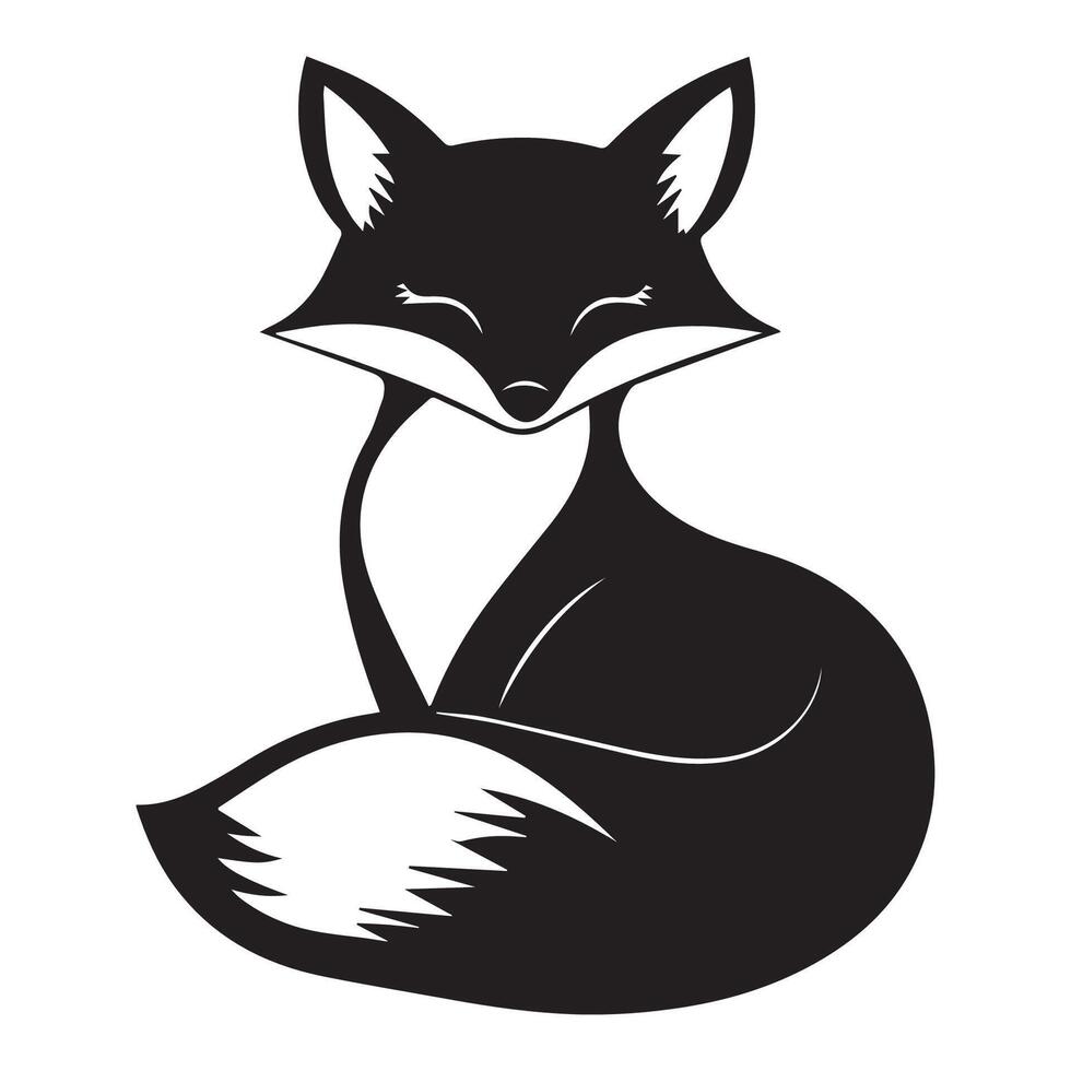 a black and white fox sitting on its side vector