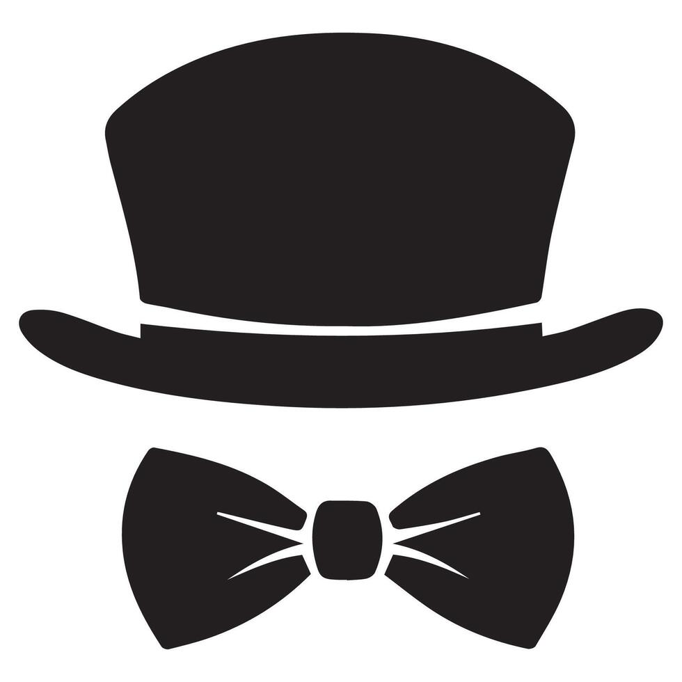 a black and white illustration of a top hat and bow tie vector