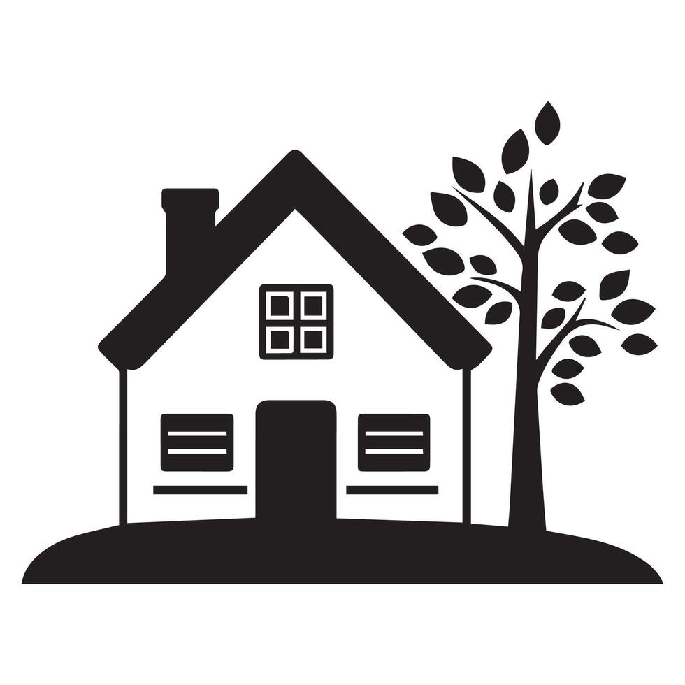house with tree and house icon illustration vector