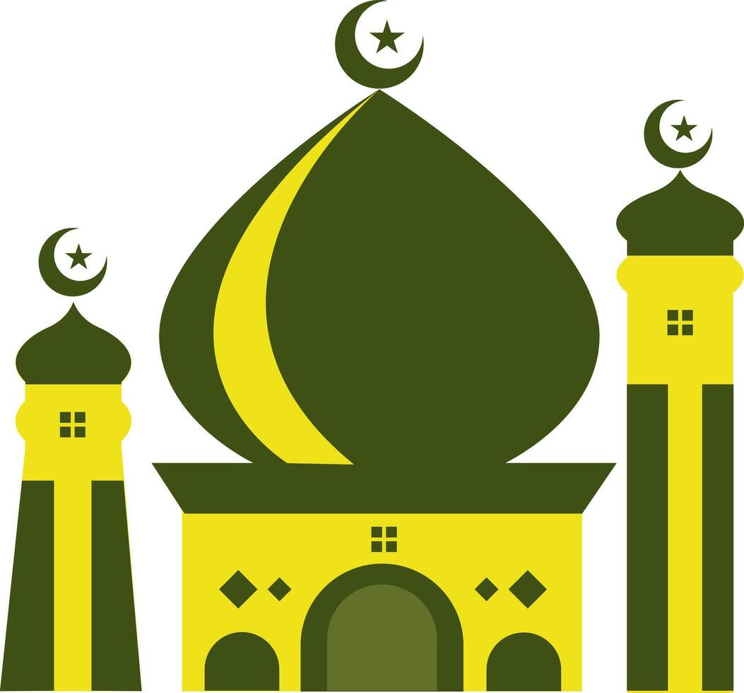 Green yellow mosque islamic icon symbol sign element template. Isolated on white background design vector