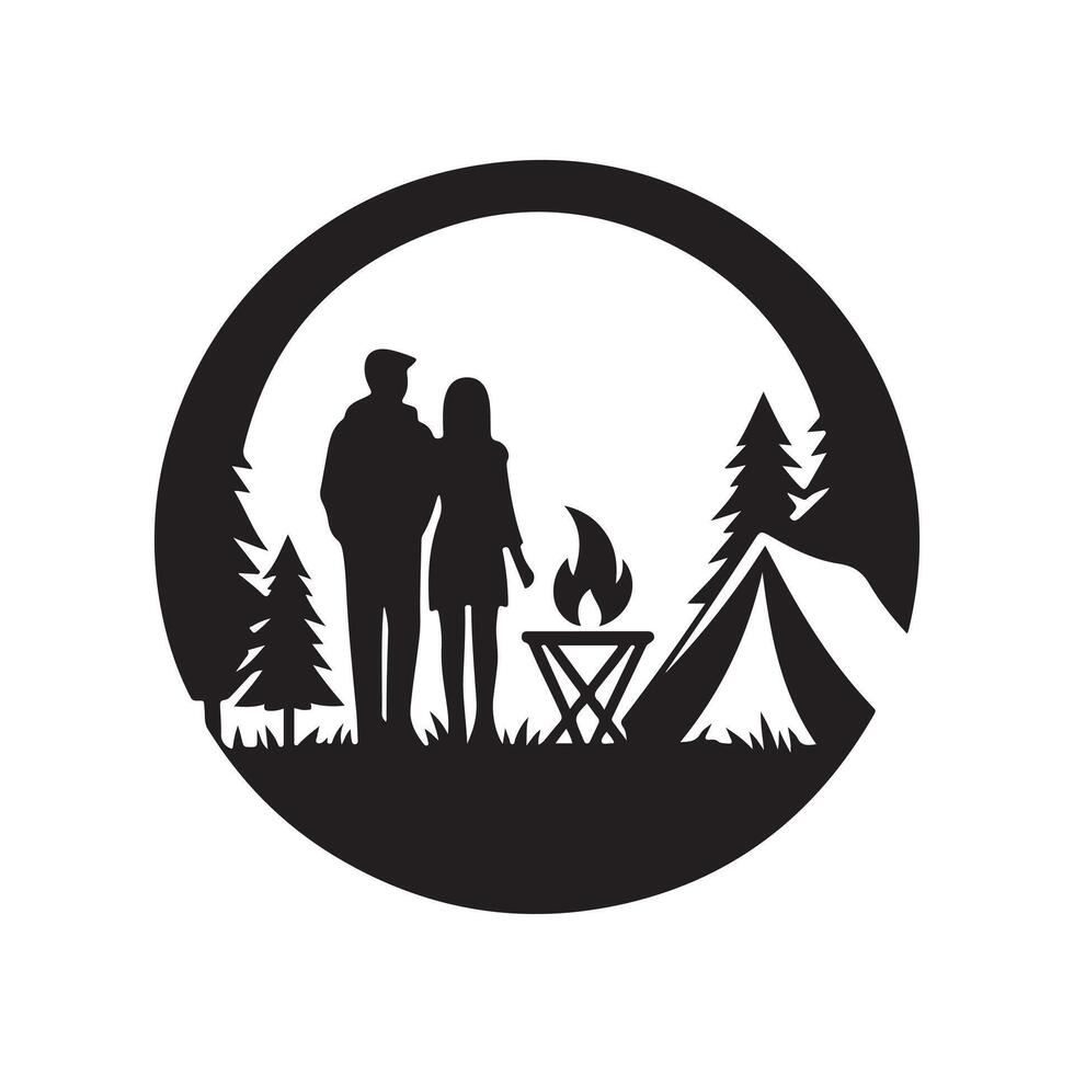 Couple Camping Silhouette Vectors Art for Outdoor-Inspired Merchandise