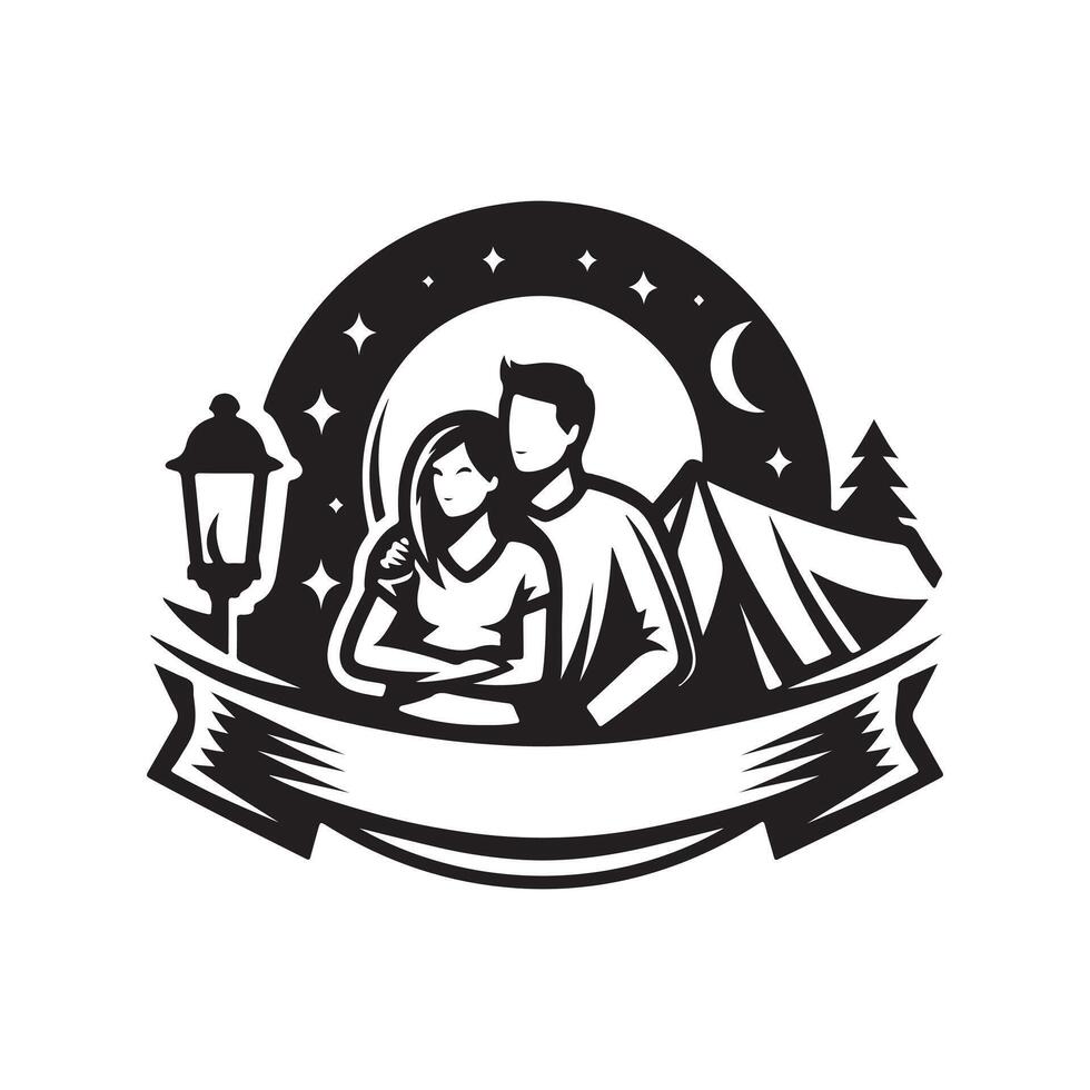 Couple Camping Silhouette Vectors Graphics for Travel Promotions