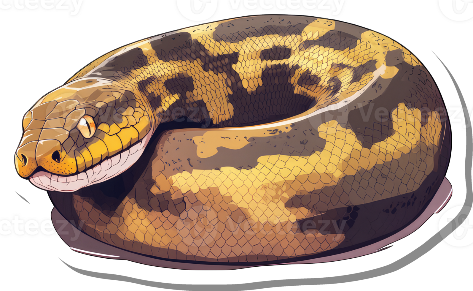 Coiled Yellow And Brown Python Snake Illustration png