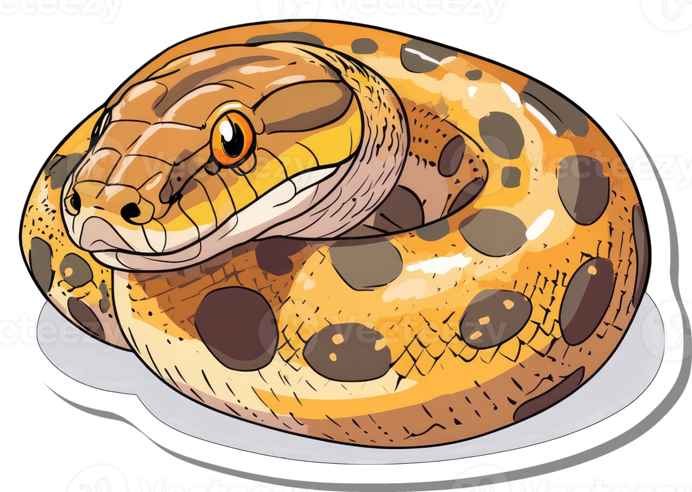 Coiled Yellow Python Snake Illustration Sticker png