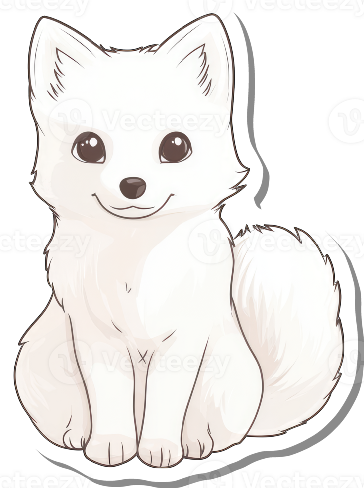 Adorable White Arctic Fox Sitting Cartoon Illustration png