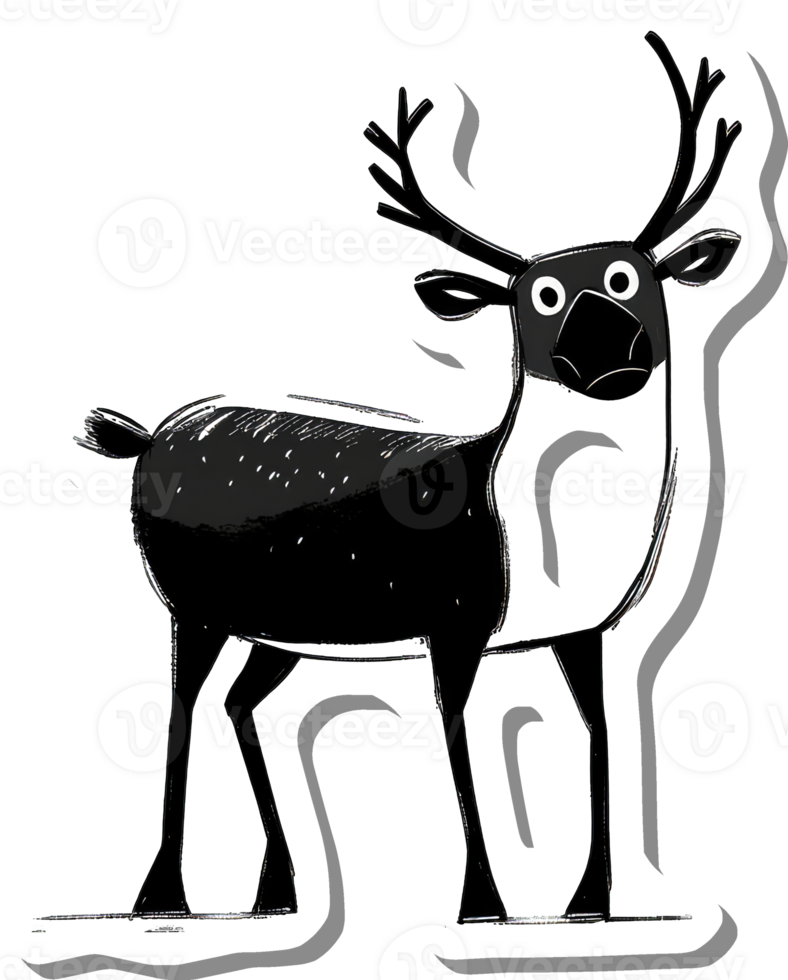 A Cartoon Reindeer Stands In Simple Black And White png