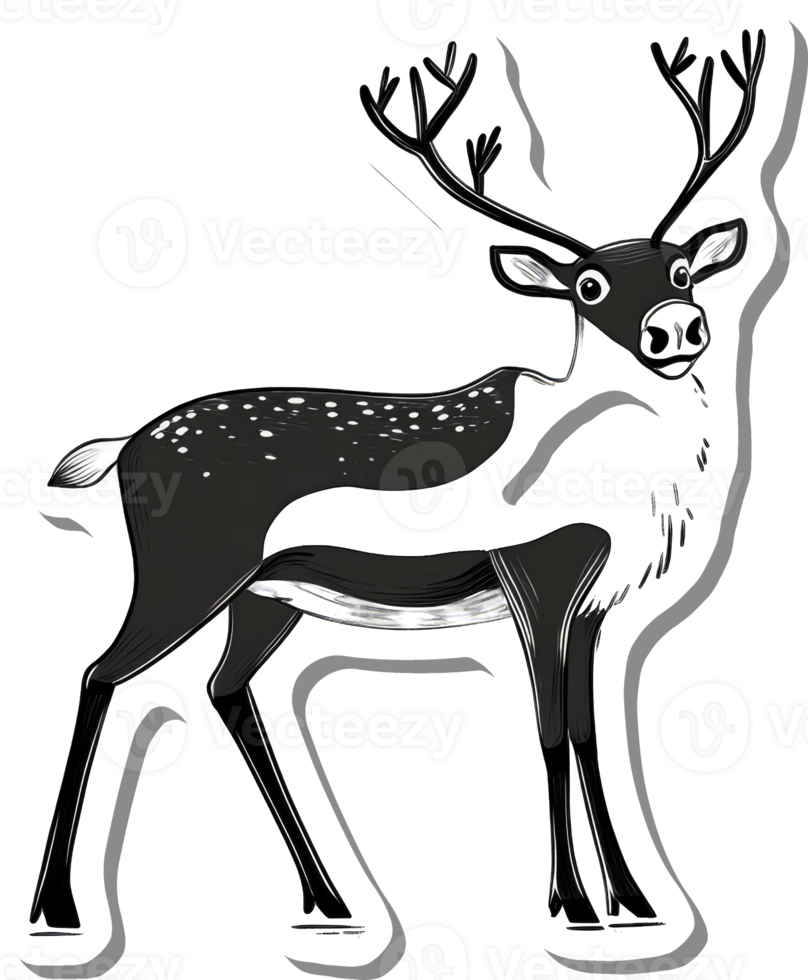 A Stylized Black And White Reindeer Sticker Design png