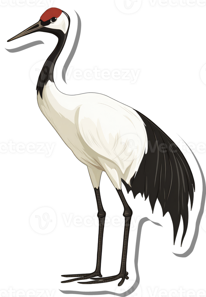 Red Crowned Crane Bird Sticker Illustration png