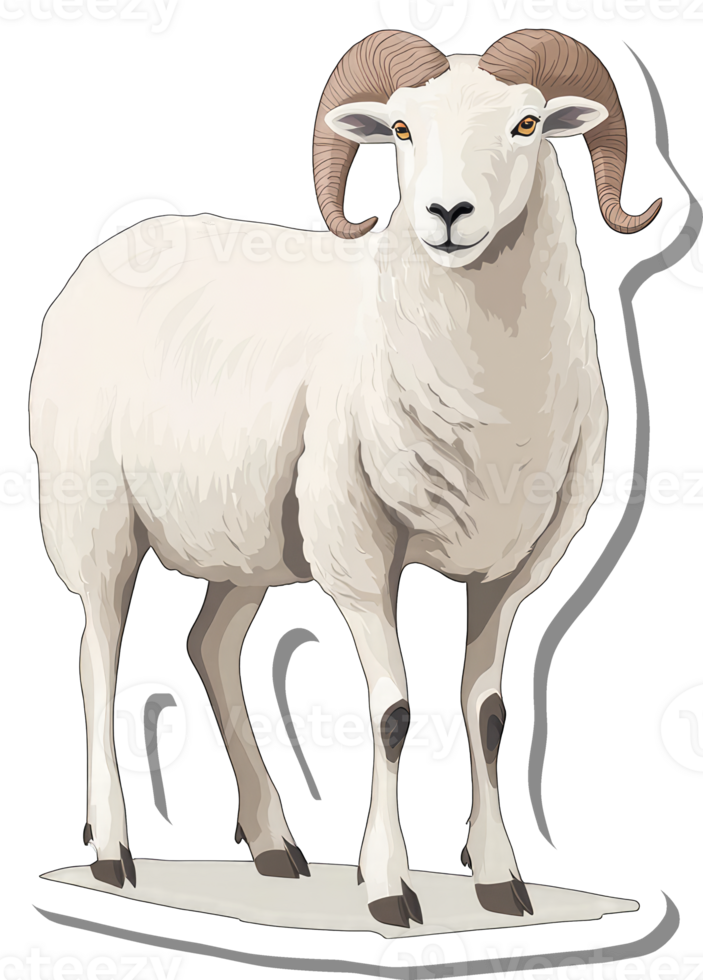 A White Ram With Large Curving Horns Stands Proudly png