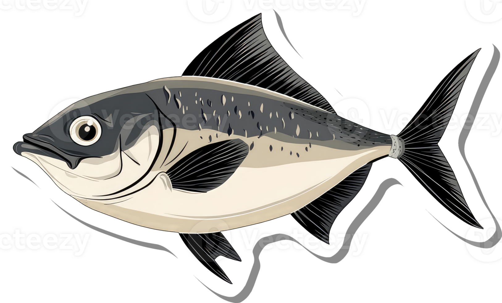 A Sticker Of A Sleek Silver Fish With Dark Fins png