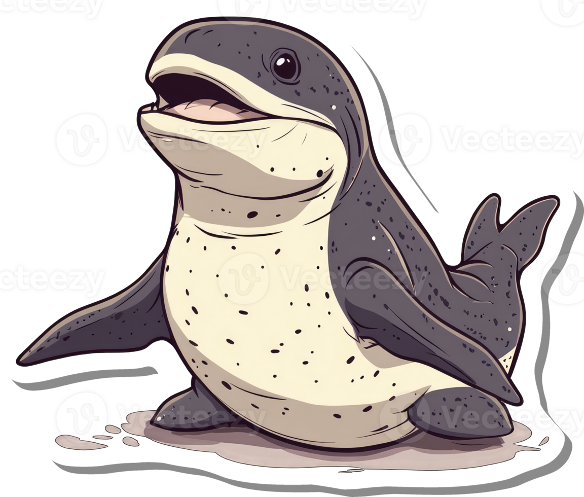 Adorable Cartoon Sea Mammal Sticker Design png