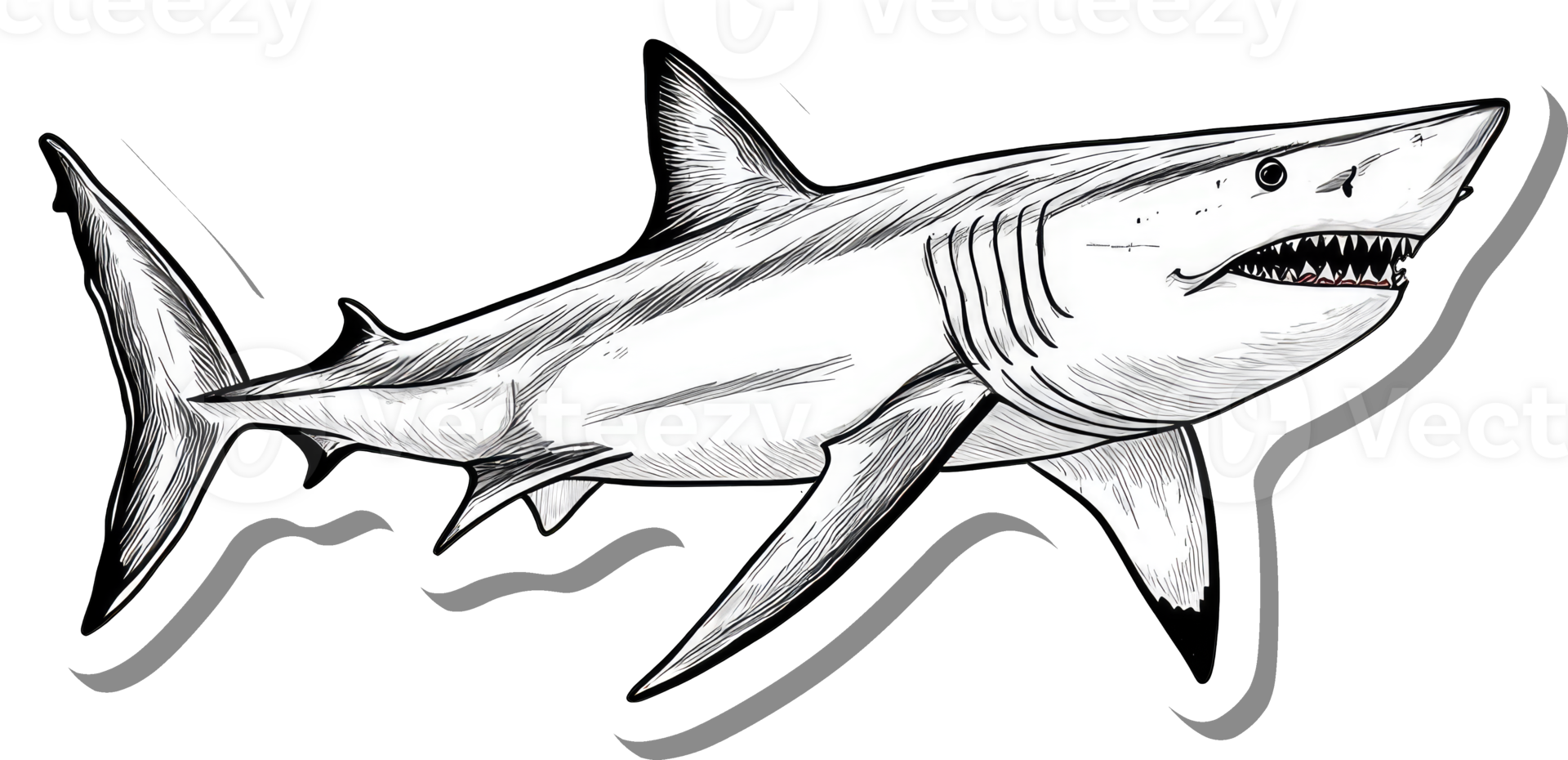 A Detailed Line Drawing Of A Great White Shark png